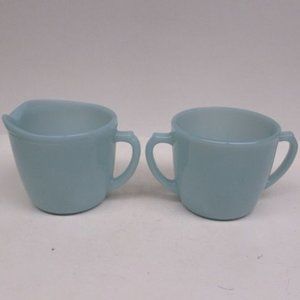Anchor Hocking Fire King TURQUOISE BLUE Handled Creamer and Sugar Bowl